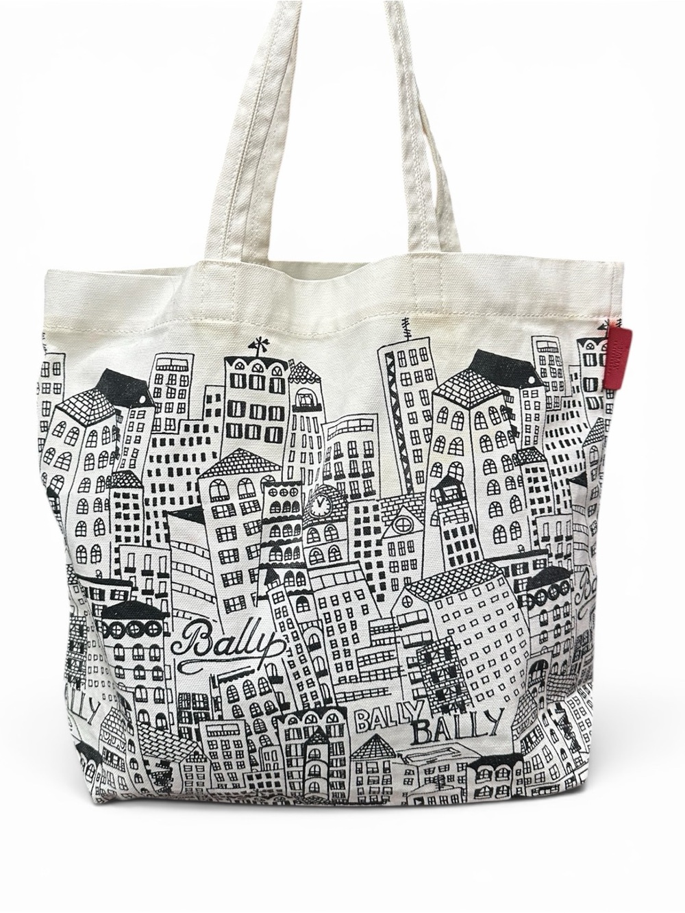 Bally Cream and Black City-Print Canvas Tote